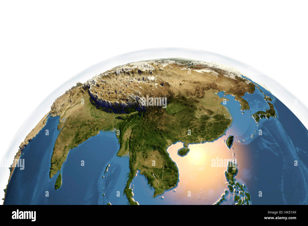 Earth from space. Computer illustration showing the Earth as viewed from space, centred over Asia. Stock Photo