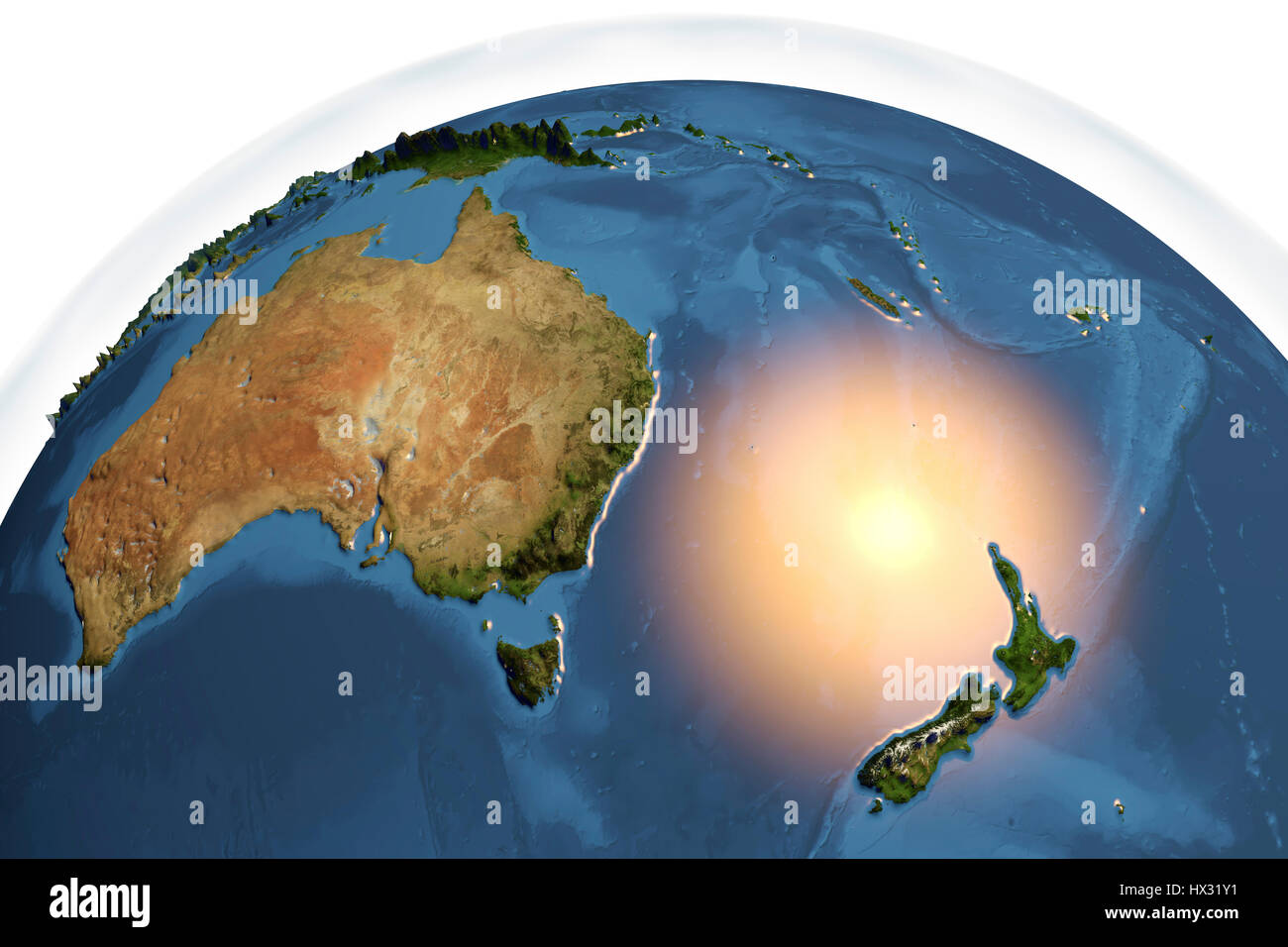 Earth from space in night. Computer illustration showing the Earth as viewed from space, centred over Asia. Stock Photo