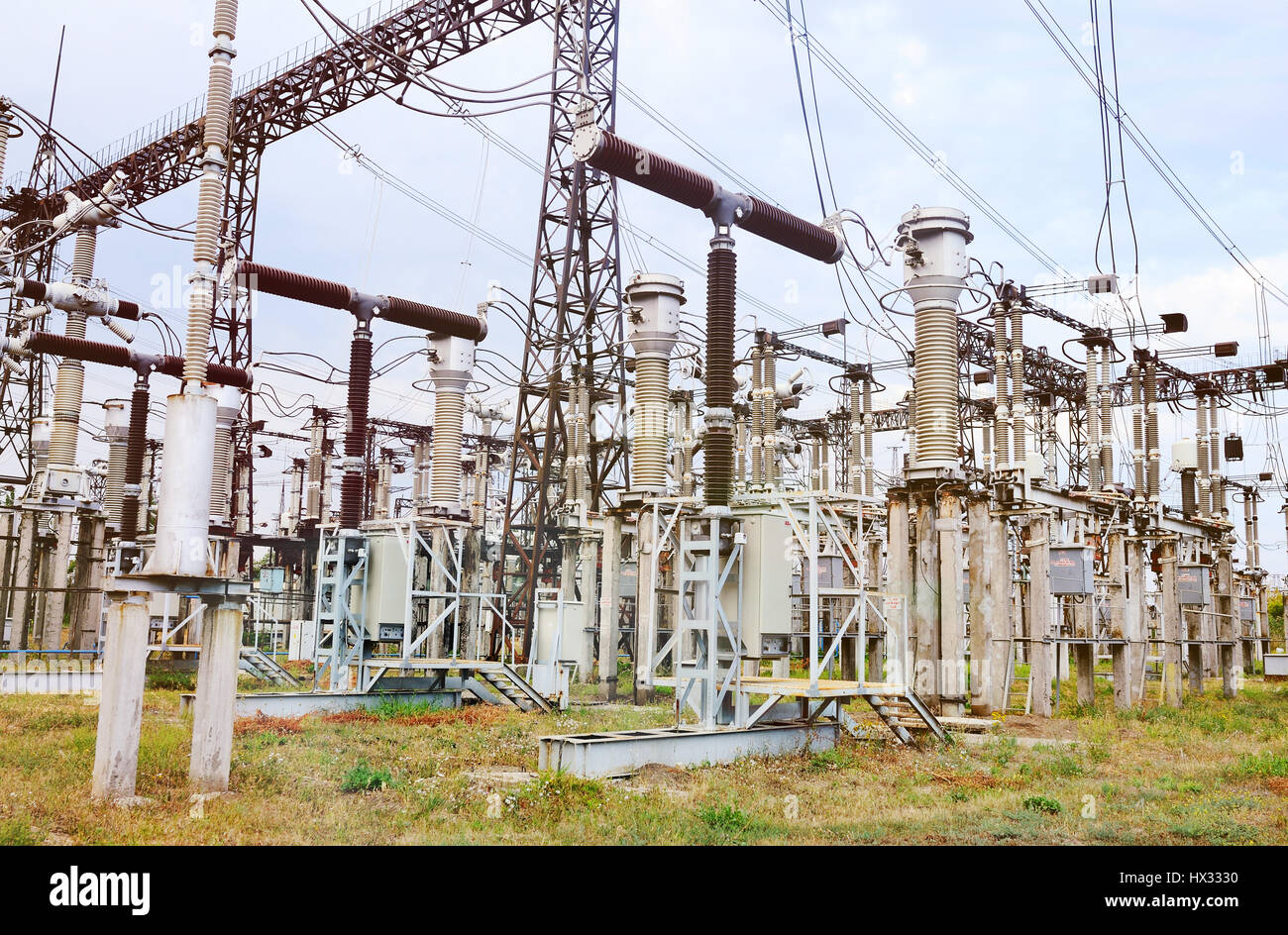 Outdoor switchgear Power.High voltage switchyard.Power station, electricity, industry Stock