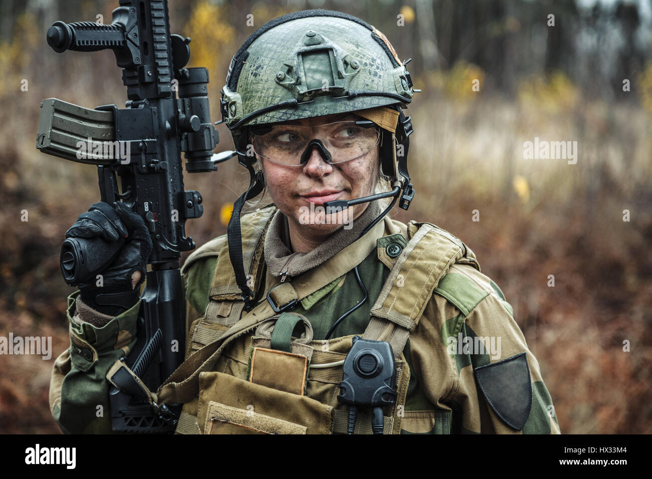 Norwegian Armed Forces female soldier Stock Photo