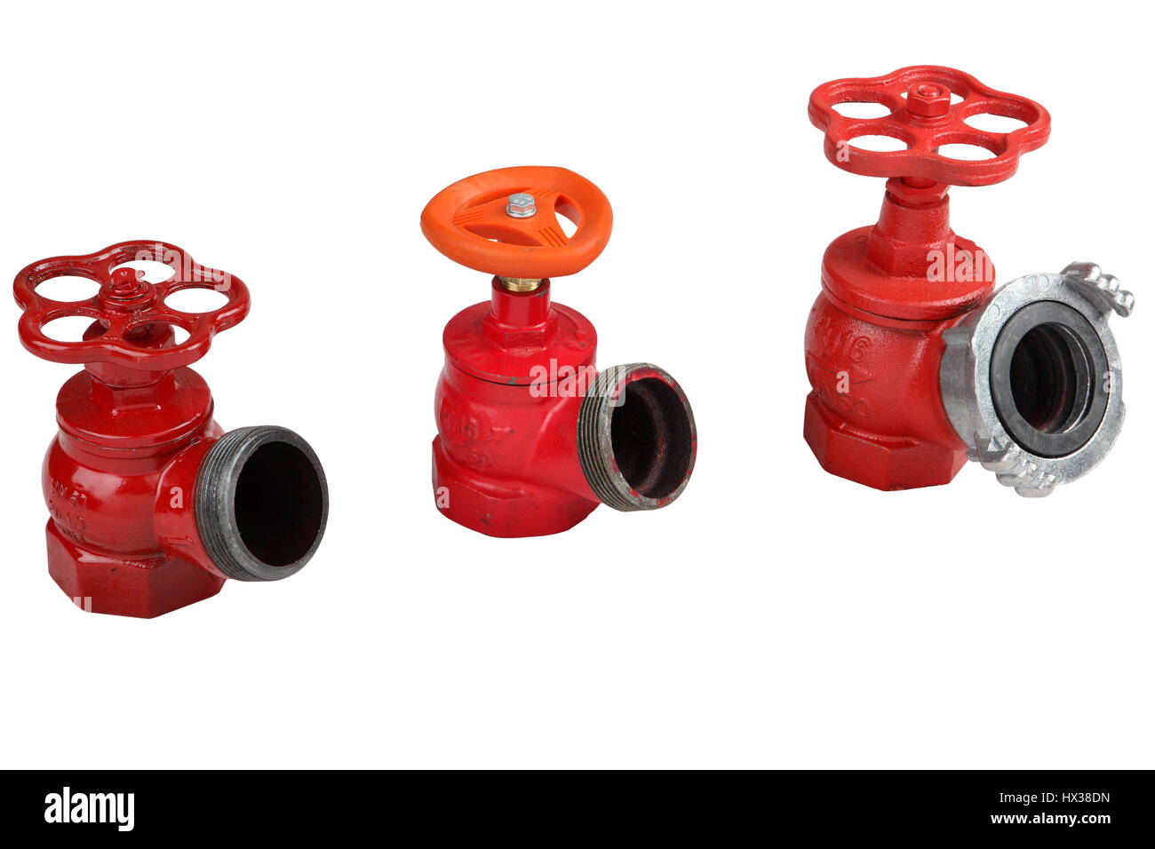 Fire Hydrant Valve Hose, set of three red fire hydrants, for indoor,  isolated on white background Stock Photo - Alamy