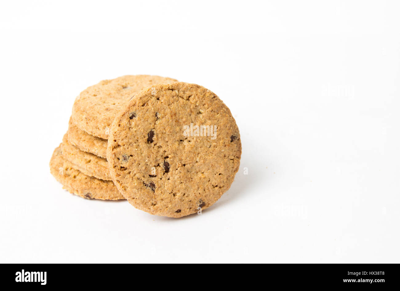 Integral cookies with chocolate pieces on white background Stock Photo