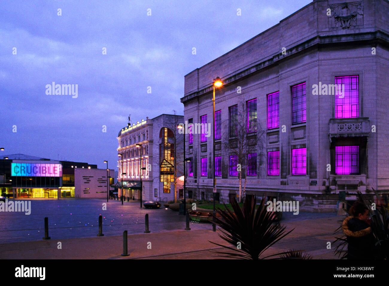 Sheffield Theaters at dusk, shot on Agfa Vista Plus Stock Photo