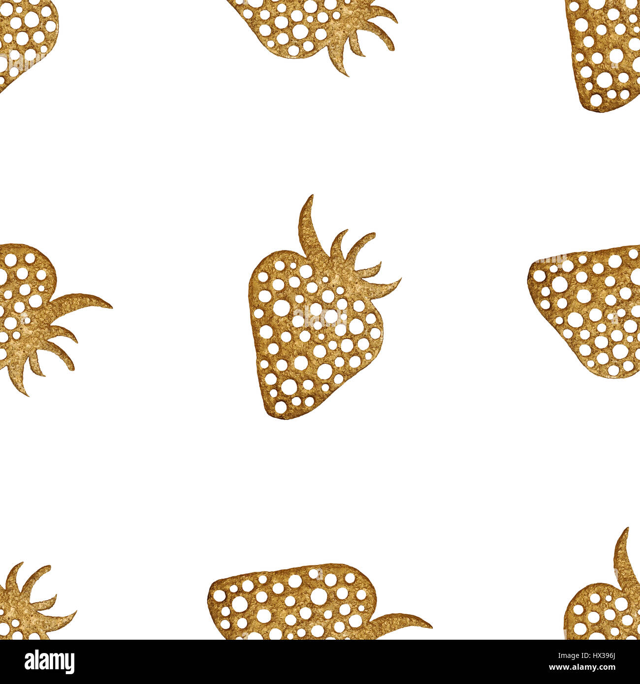 Gold strawberry seamless pattern. Berry hand painted abstract nature