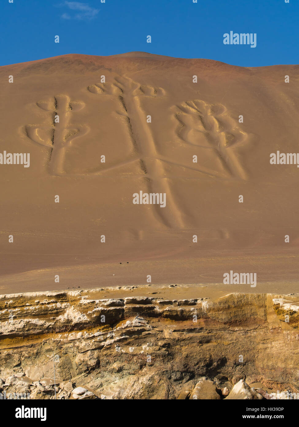 The Candelabro near Paracas Peru. Paracas National Reserve Stock Photo