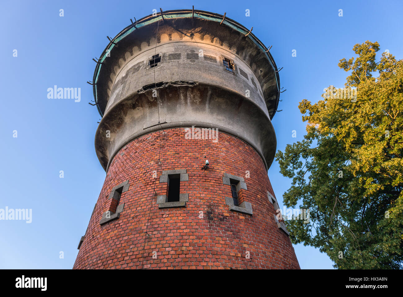 Old railway water tower in Swiekatowo village, Swiecie County in Kuyavian-Pomeranian Voivodeship in Poland Stock Photo