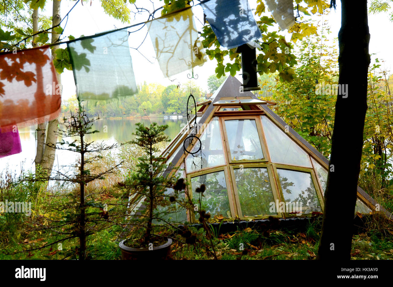 A pyramid greenhouse in Christiania, Copenhagen, Denmark Stock Photo
