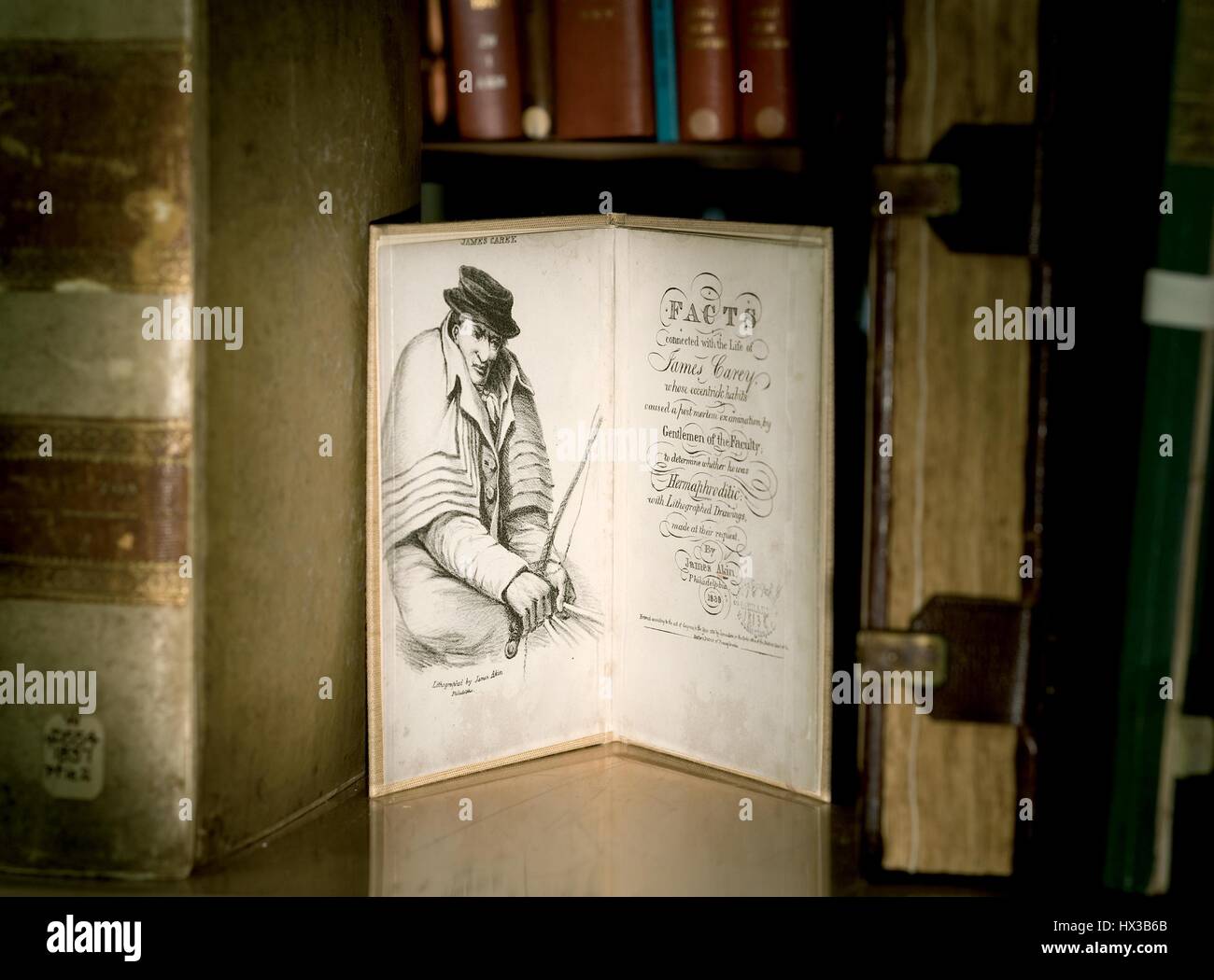 Title page and frontispiece of 'Facts connected with the life of James Carey' by James Akin (ca, 1839. 1773-1846). Courtesy National Library of Medicine. Stock Photo