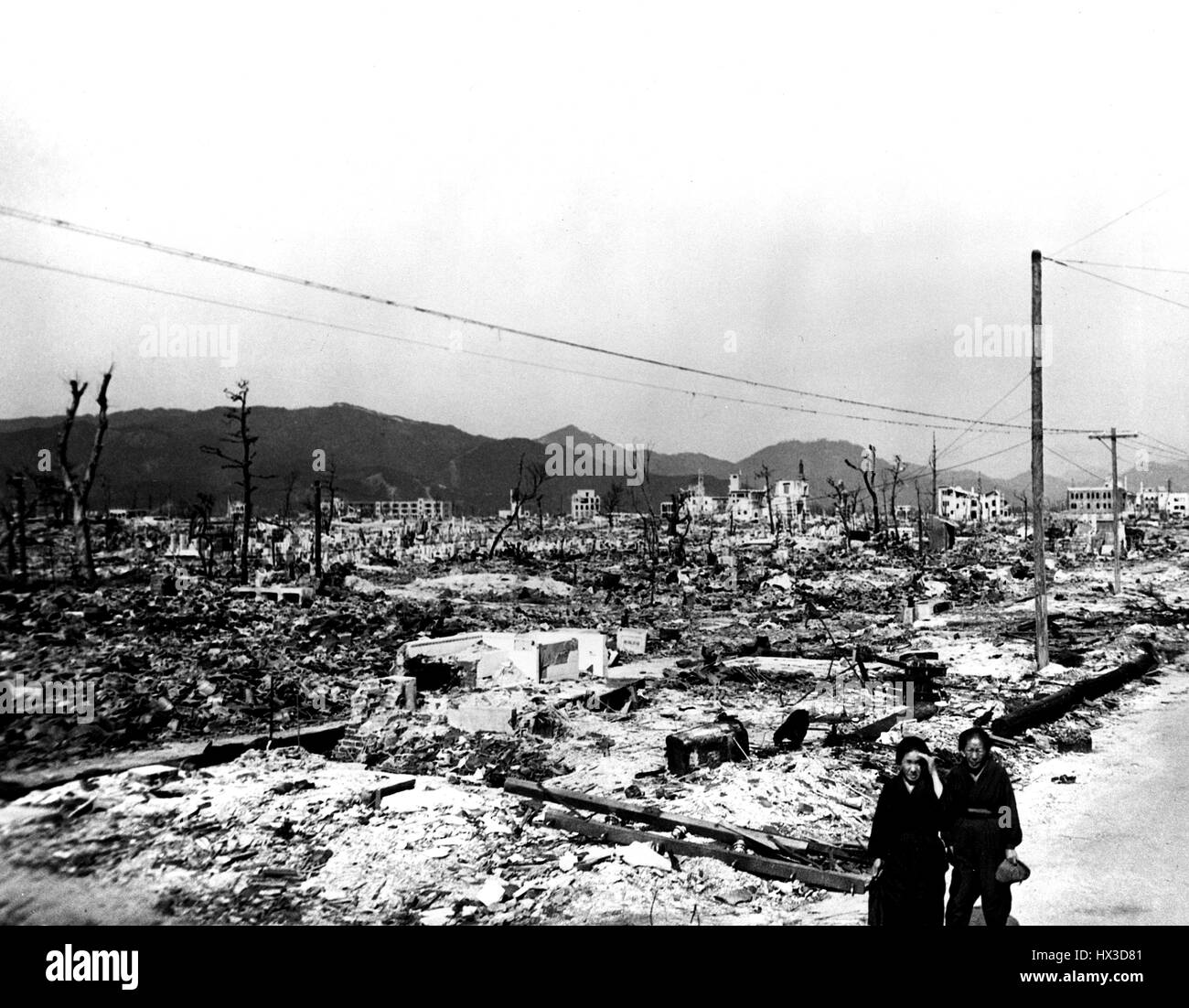 Desolation and dilapidated structures following the atomic bombing of Hiroshima, Japan, November, 1945. Image courtesy US Department of Energy. Stock Photo