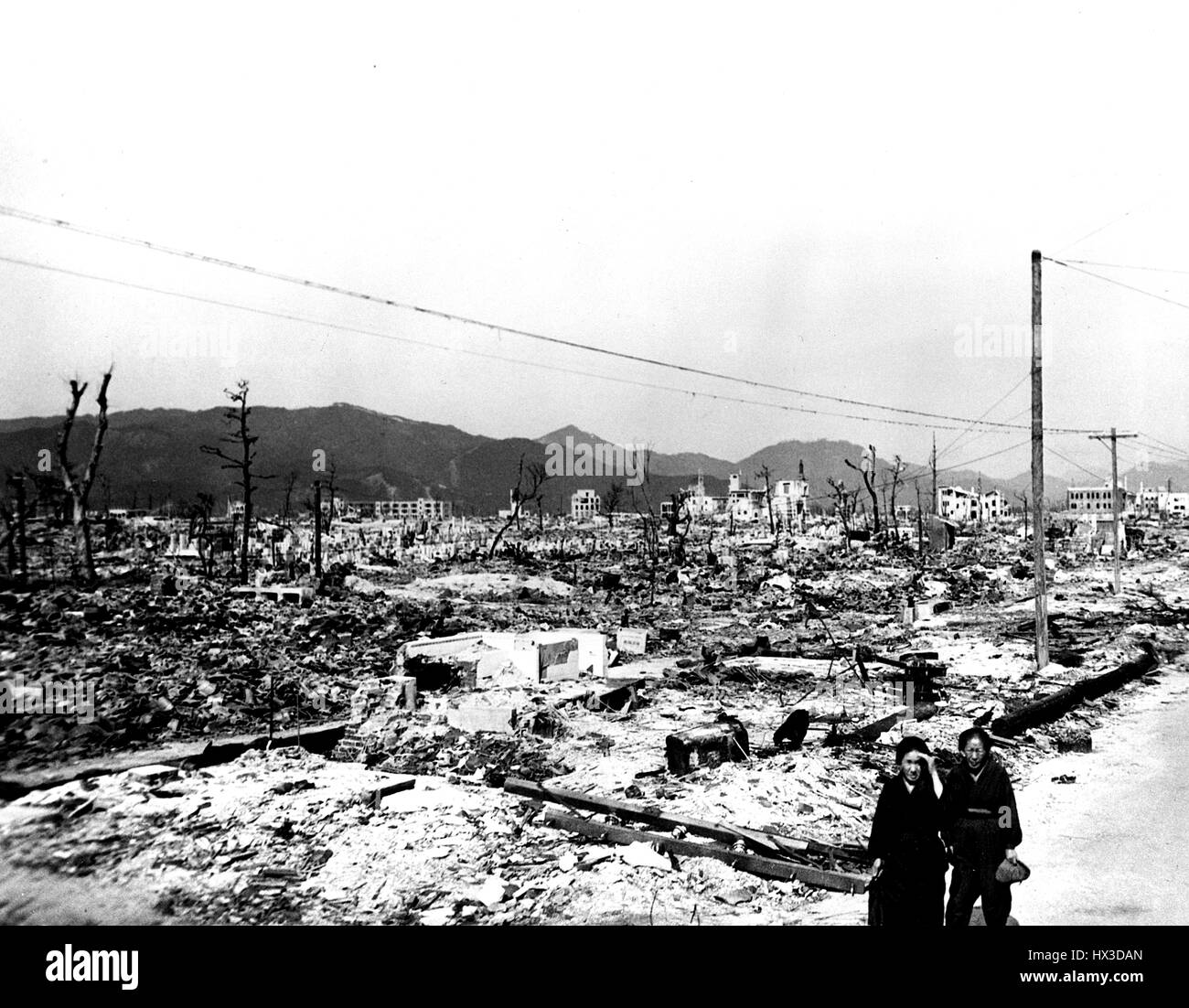 Desolation and dilapidated structures in Hiroshima following the atomic bombing of Japan, 1945. Image courtesy US Department of Energy. Stock Photo