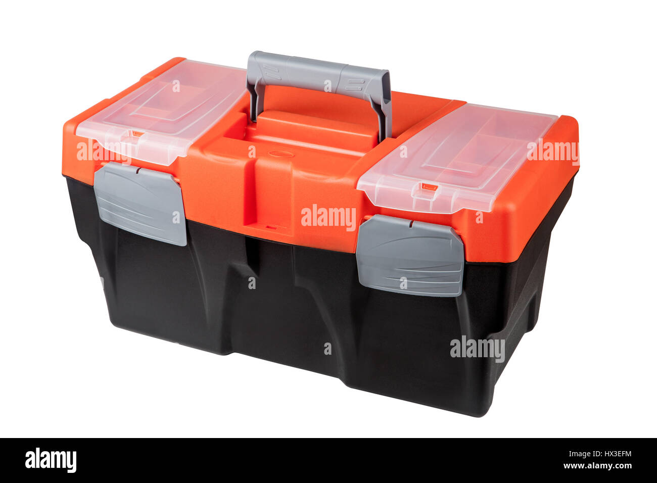 Сlosed toolbox made of plastic material black and orange color