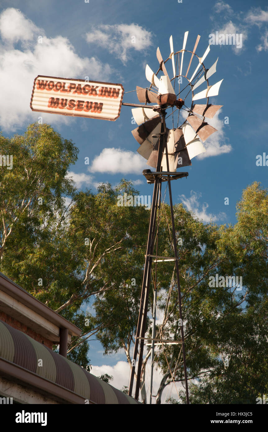 Hume Highway road trip, Australia: windmill at the Woolpack Inn Museum, a former hotel in Holbrook, NSW Stock Photo