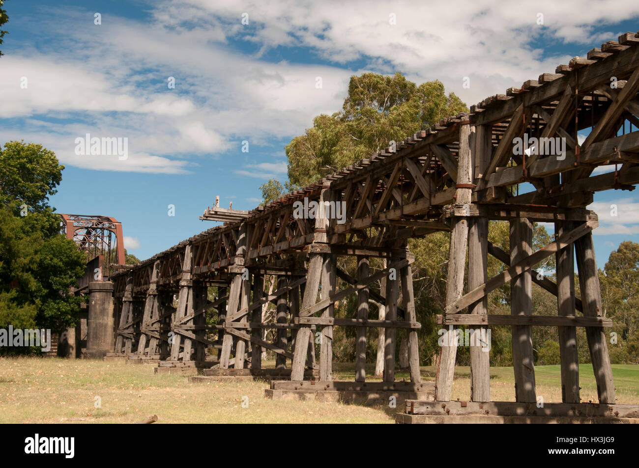 Hume Highway road trip, Australia: Historic rail bridge over the Murrumbidgee at Gundagai, NSW Stock Photo