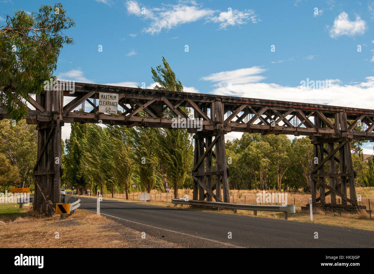 Hume Highway road trip, Australia: Historic rail bridge over the Murrumbidgee at Gundagai, NSW Stock Photo