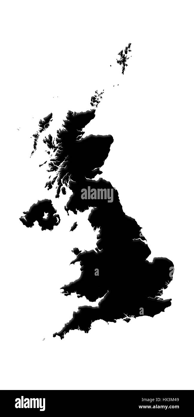 United Kingdom Map Painted Black Isolated On White Background 3D illustration Stock Photo