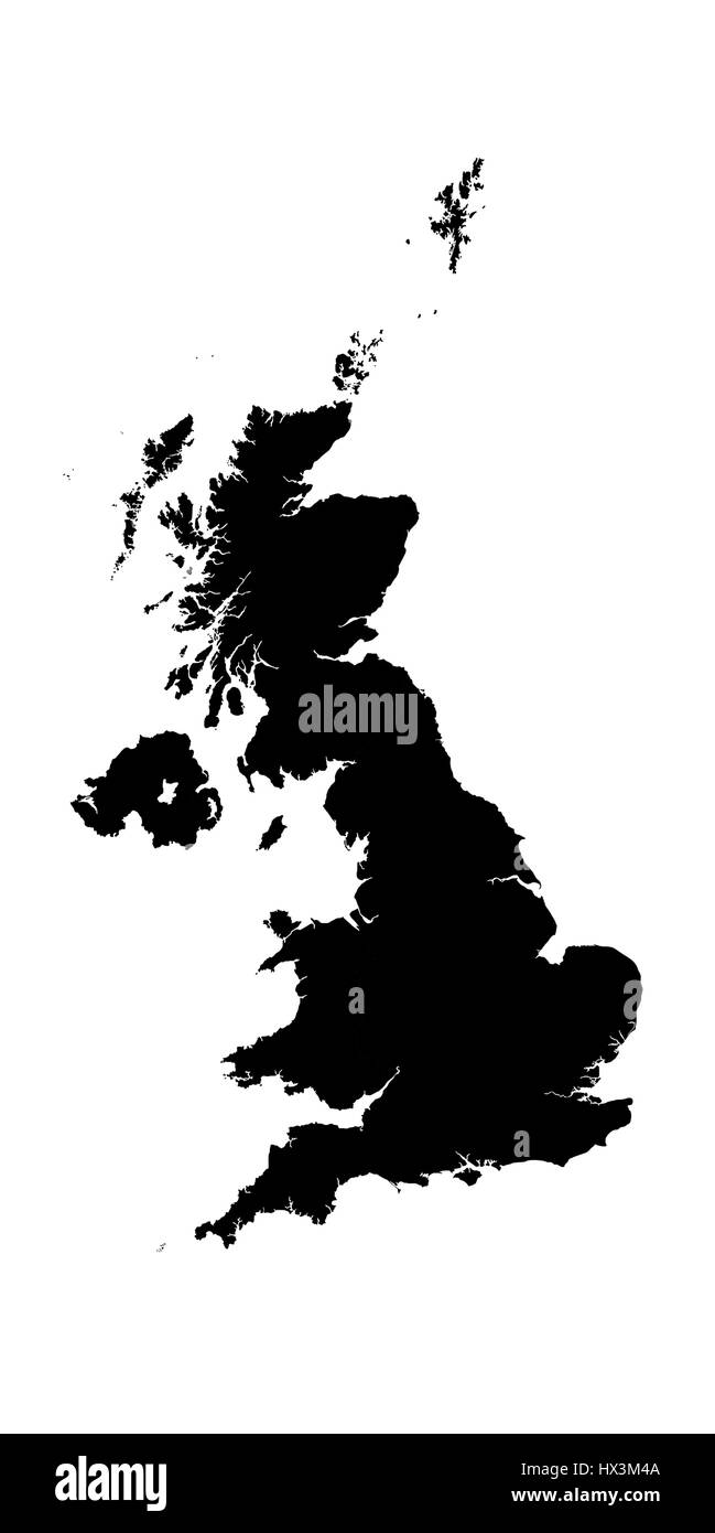 United Kingdom Map Painted Black Isolated On White Background 3D illustration Stock Photo