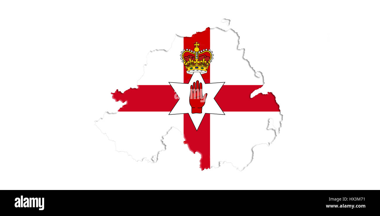 Northern Ireland Ulster Banner. Map With Flag On It Isolated On White Background 3D illustration Stock Photo