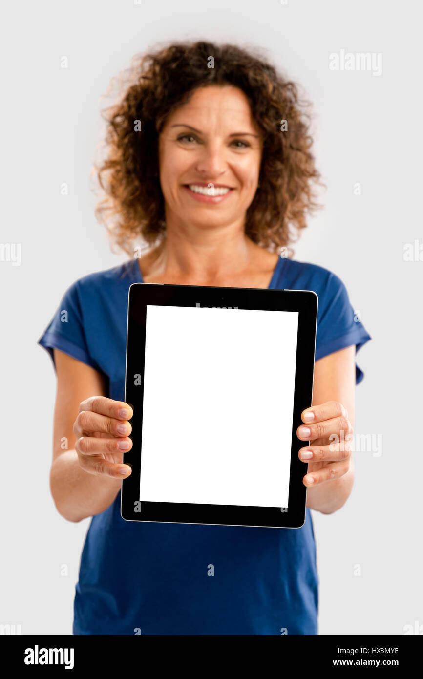 Business woman showing middle hi-res stock photography and images - Alamy