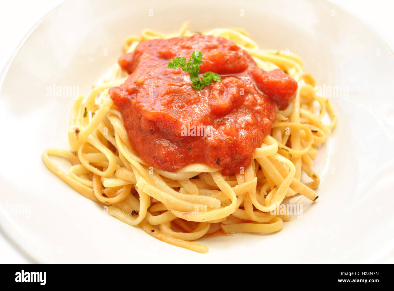 Fettuccine Pasta Served with Tomato Sauce Stock Photo Alamy