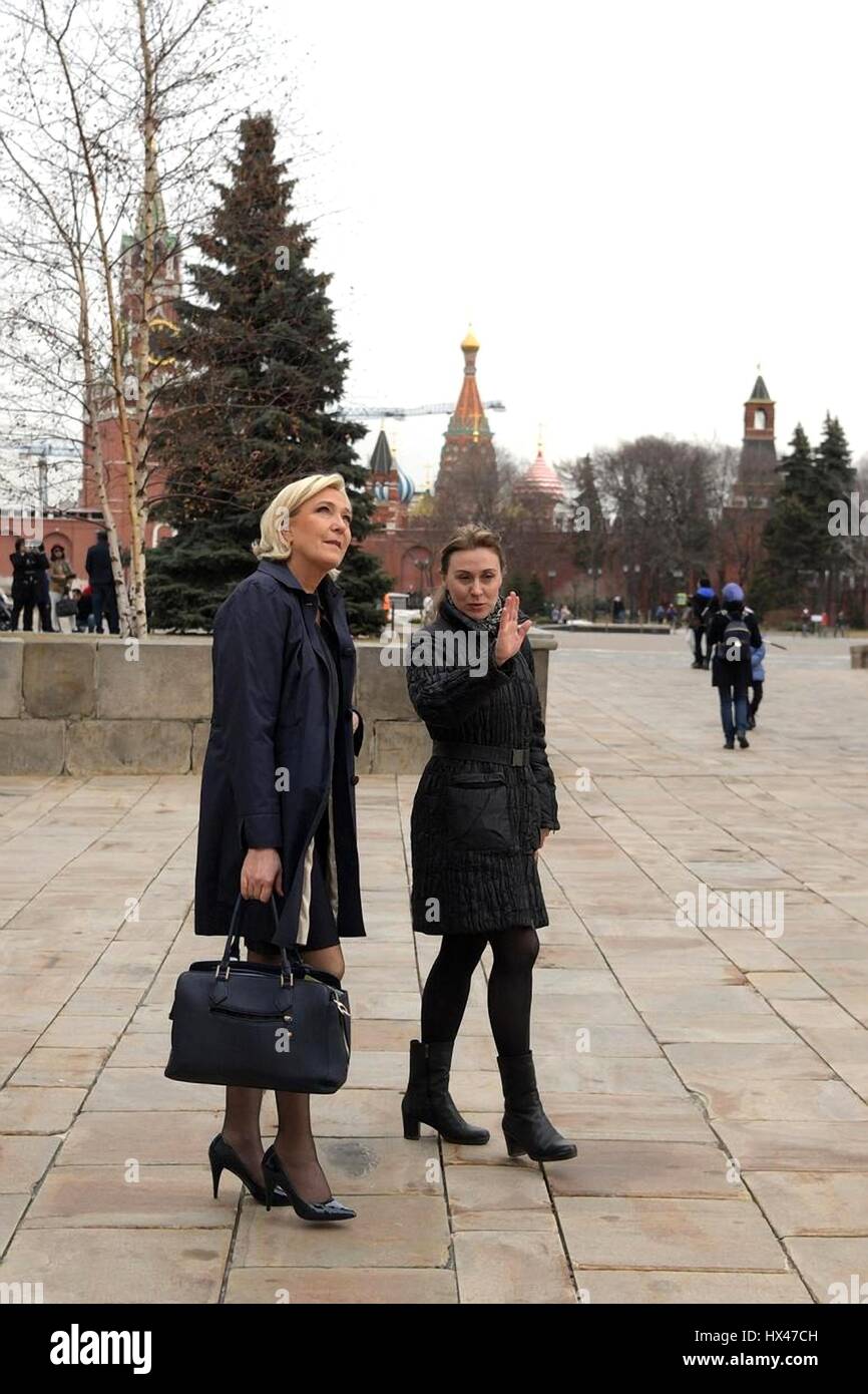 Moscow, Russia. 24th March 2017. Leader of the National Front and French Presidential candidate Marine Le Pen, left, tours the Kremlin with a guide prior to meeting with the Russian president March 24, 2017 in Moscow, Russia. Credit: Planetpix/Alamy Live News Stock Photo