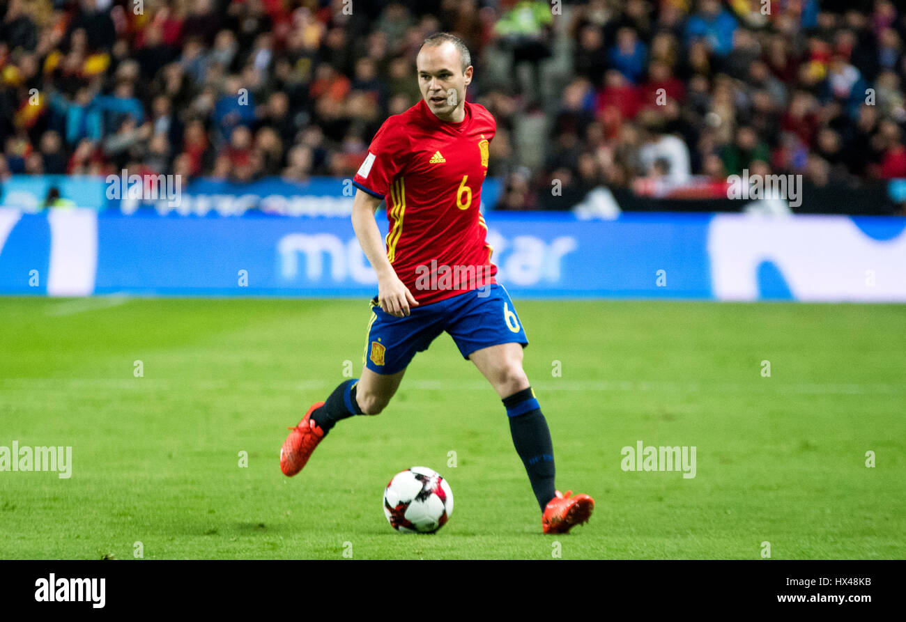Gijon, Spain. 24th March, 2017. Andres Iniesta (Spain) in action during the football match of FIFA World Cup 2018 Qualifying Round between Spain and Israel at Molinon Stadium on March 24, 2016 in Gijon, Spain. ©David Gato/Alamy Live News Stock Photo