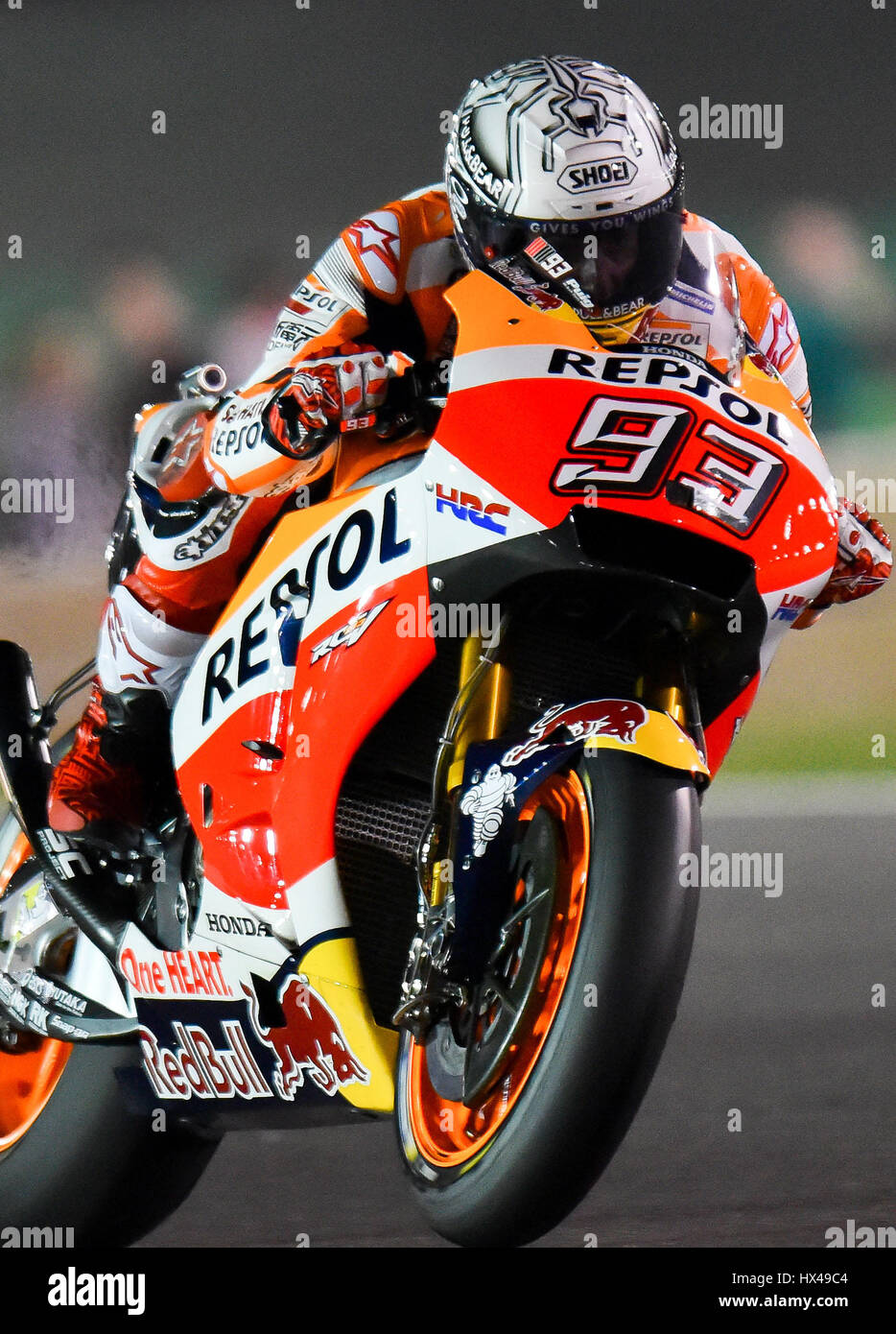 Doha Qatar 24th Mar 17 Spanish Motogp Rider Marc Marquez Of Repsol Honda Team Competes In The Free Practice 2 During 17 Fim Motogp Grand Prix Of Qatar At The Losail International Circuit