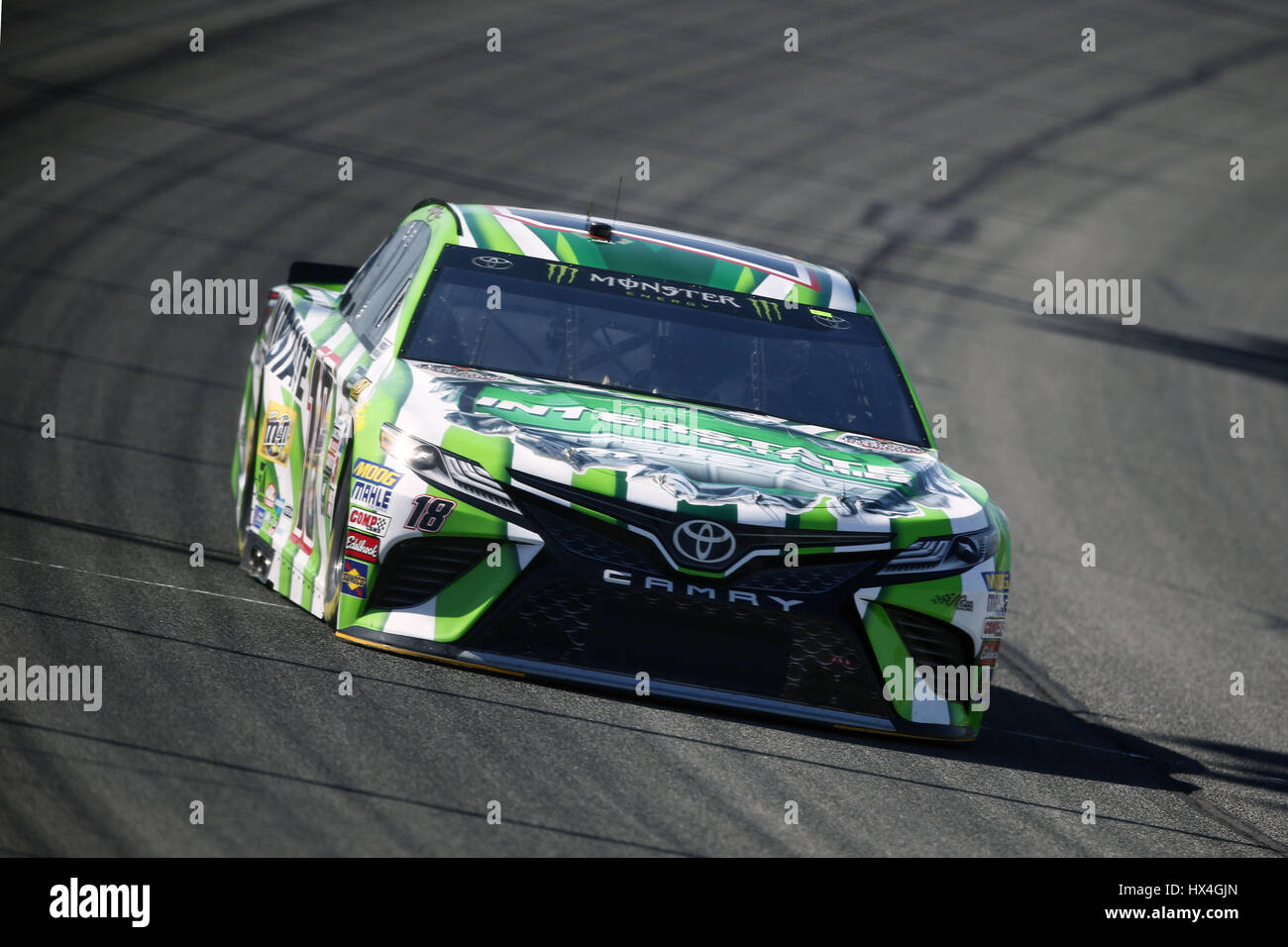 Fontana, California, USA. 24th Mar, 2017. March 24, 2017 - Fontana, California, USA: Kyle Busch (18) takes to the track to practice for the Auto Club 400 at Auto Club Speedway in Fontana, California. Credit: Jusitn R. Noe Asp Inc/ASP/ZUMA Wire/Alamy Live News Stock Photo