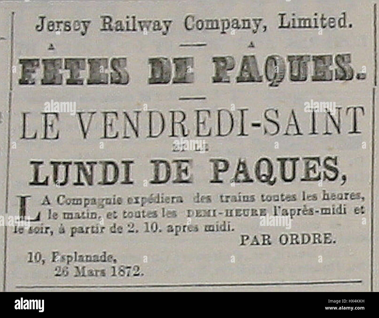 Jersey Railway Company 26 March 1872 Stock Photo
