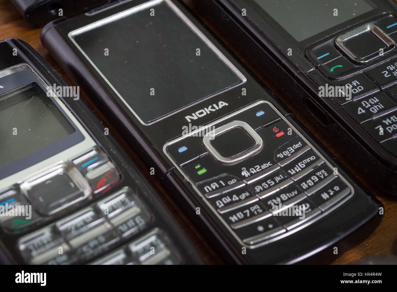 Bangkok, Thailand March 24, 2017 Nokia mobile phones on wooden