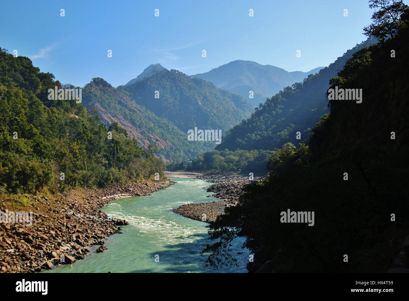 View at Ganga river and Himalayas, India Stock Photo