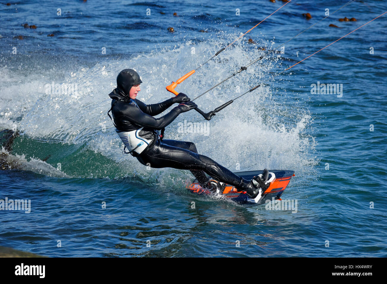 Closeup of kite surfer at Clover Point-Victoria, British Columbia, Canada. Stock Photo