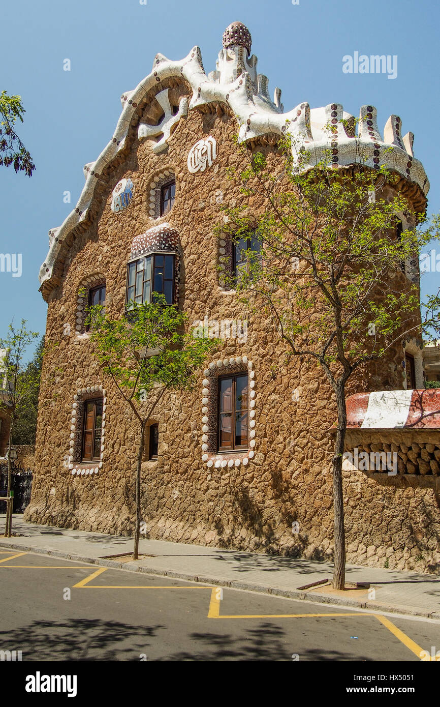 Gaudi Designed House in Parc Guell, Barcelona. Stock Photo