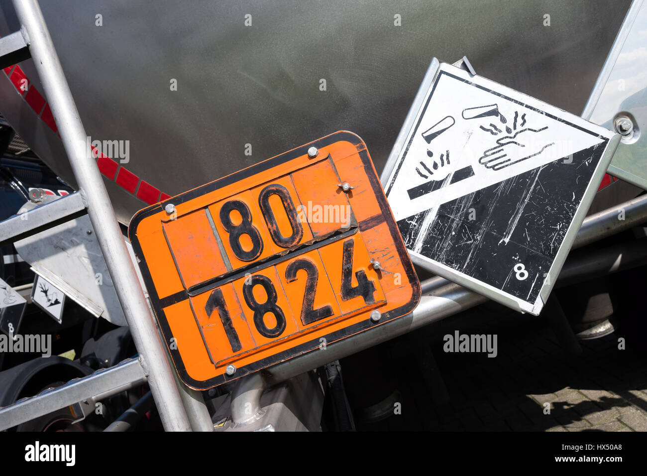 orangecolored plate with hazardidentification number 80 and UNNumber