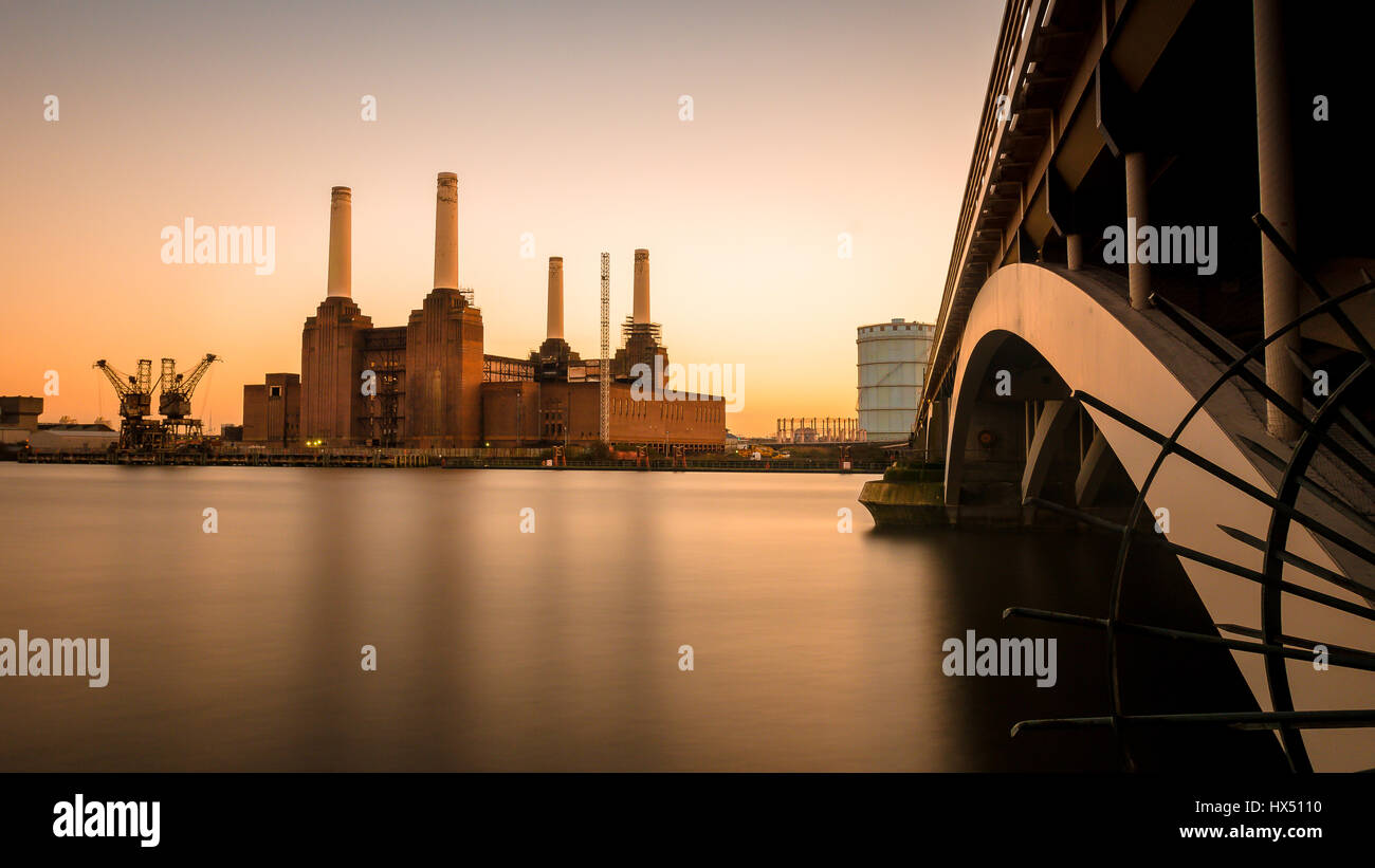 Battersea Power Station sunset long exposure, London England Stock Photo