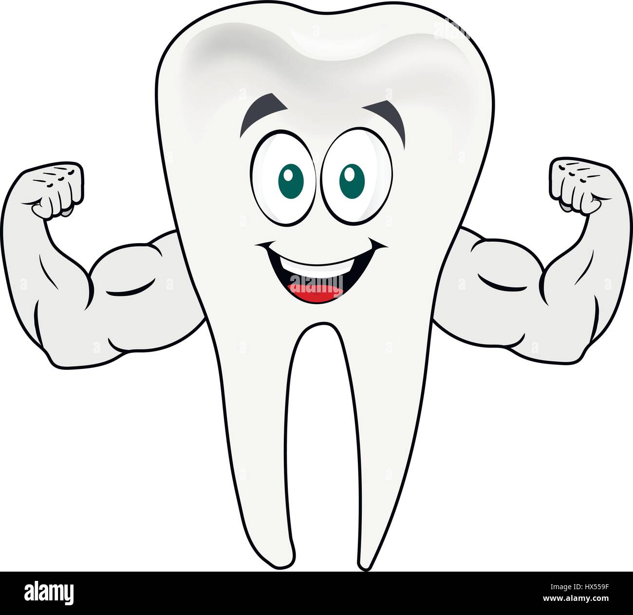 Tooth Mascot Muscle Man Dental Character Stock Vector