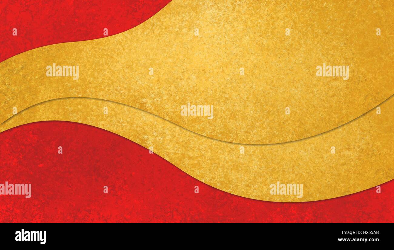 red background with gold wavy stripe or ribbon header Stock Photo - Alamy