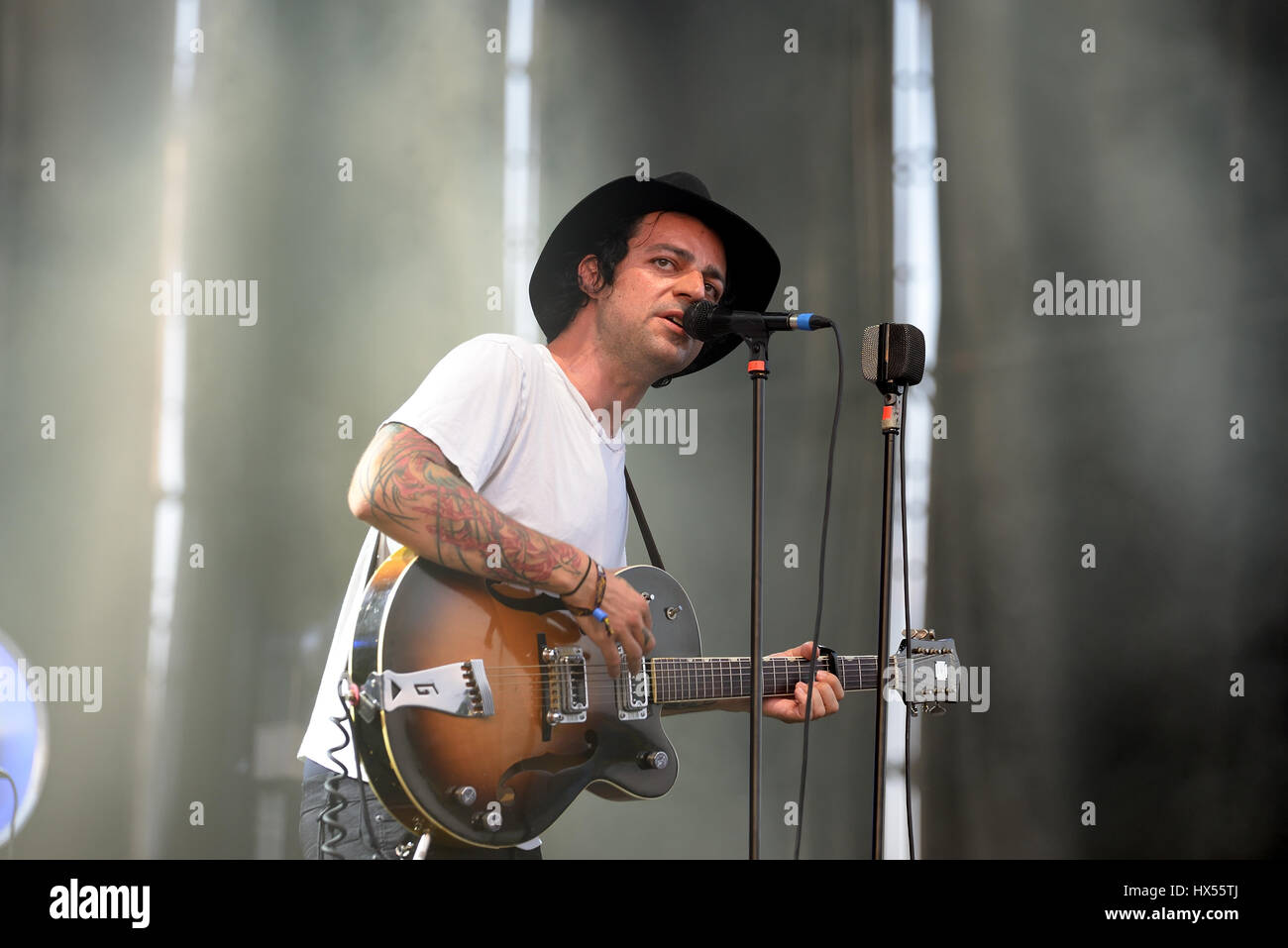 BENICASSIM, SPAIN - JUL 16: L.A. (Spanish band) in concert at FIB Festival on July 16, 2015 in Benicassim, Spain. Stock Photo