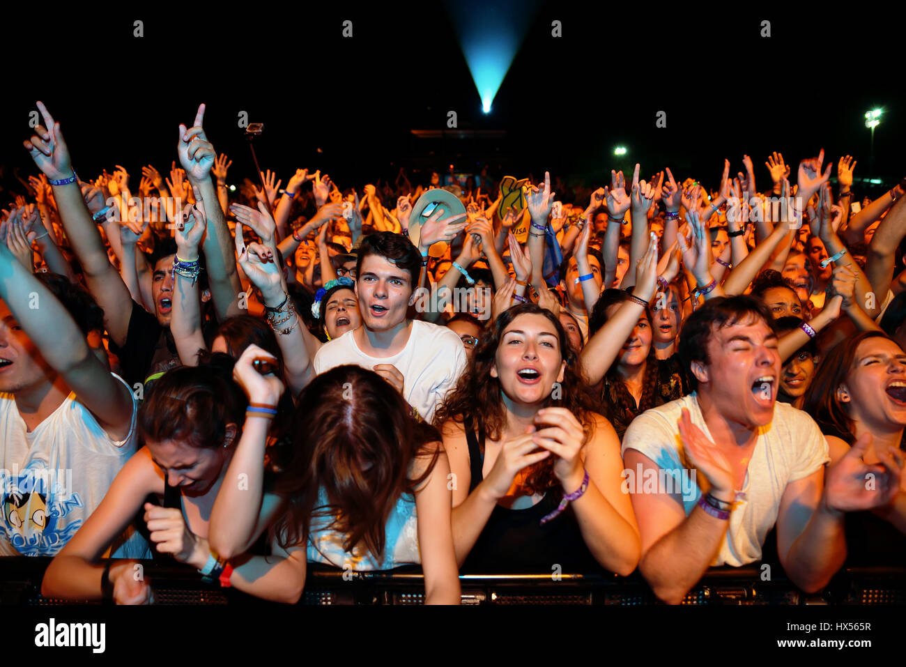 BENICASSIM, SPAIN - JUL 16: Crowd in a concert at FIB Festival on July 16, 2015 in Benicassim, Spain. Stock Photo