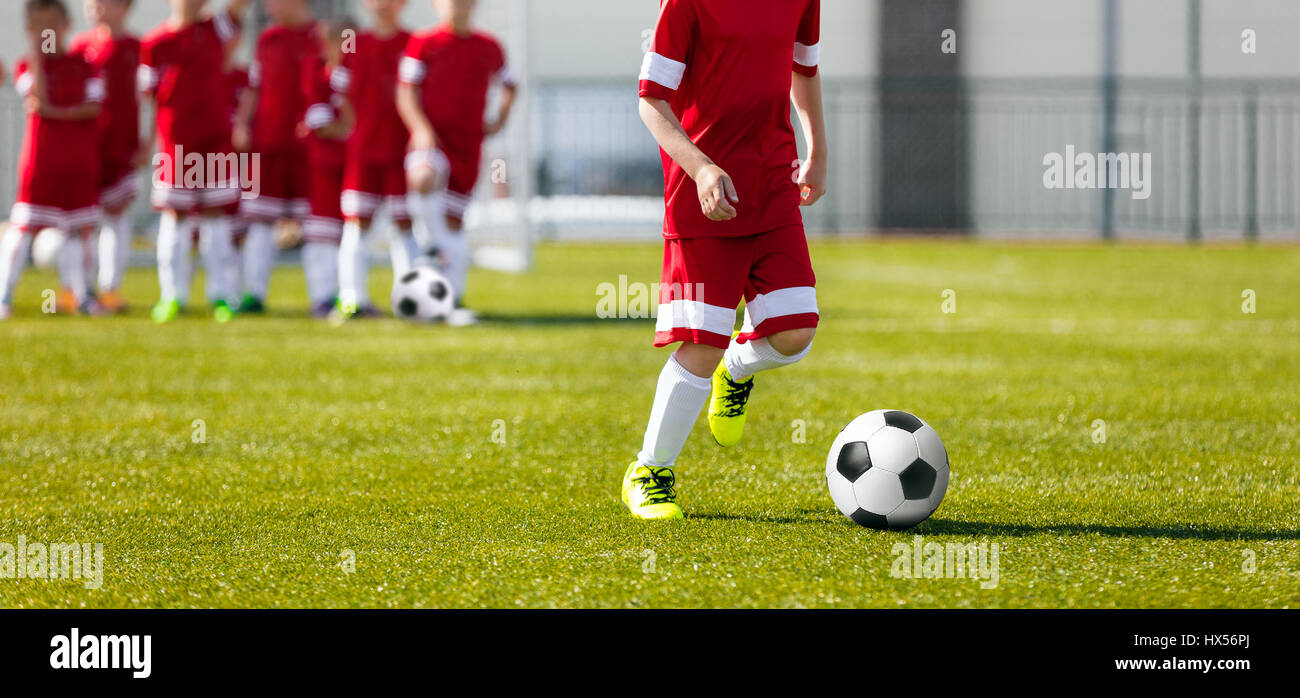 Soccer Football Training for Kids. Youth Soccer Academy Training. Boy