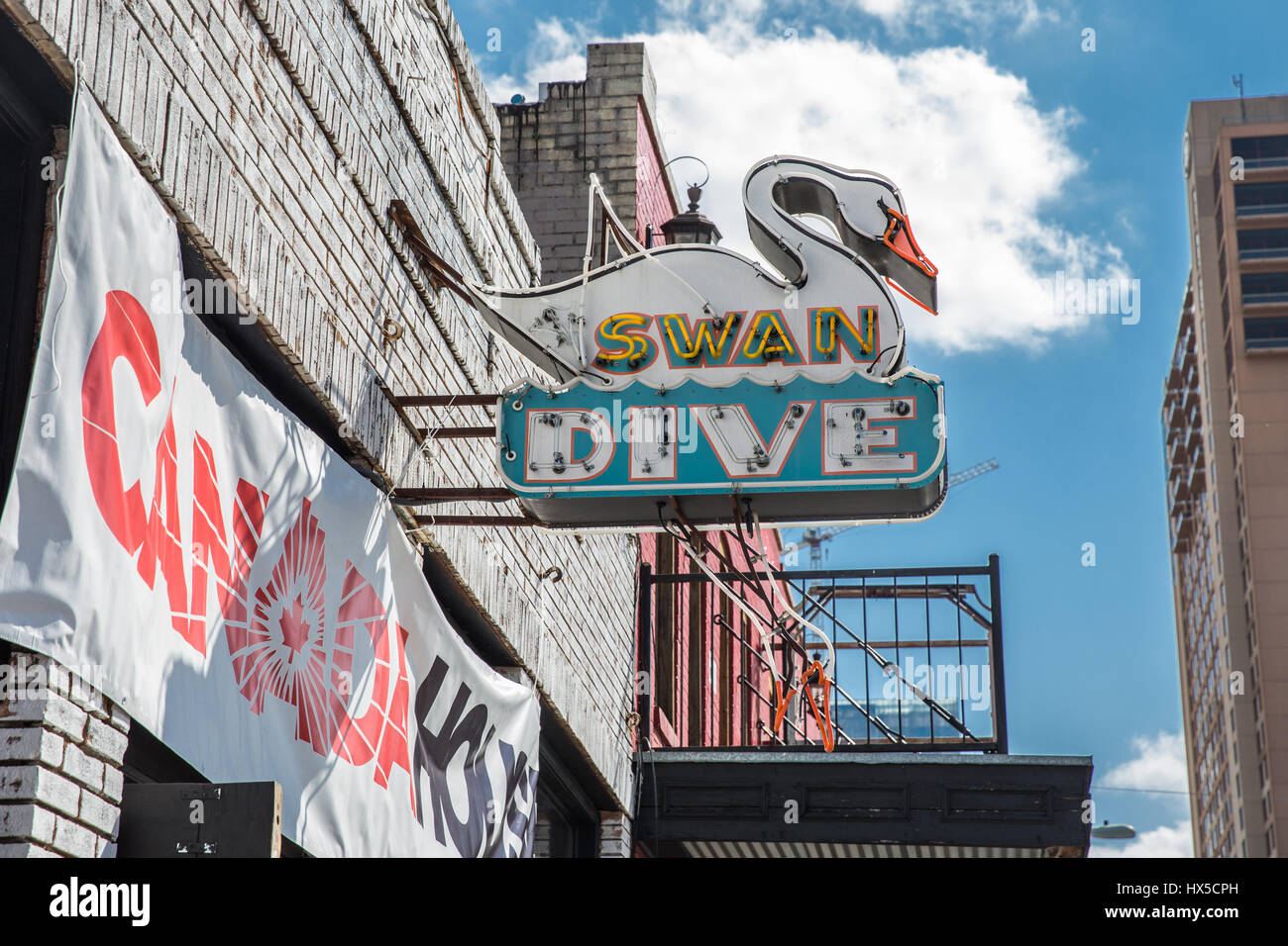 'Swan Dive' venue sign with 'Canada House' underneath during SXSW music