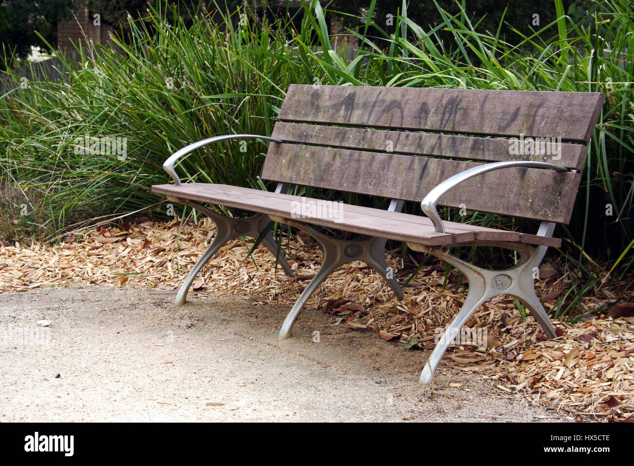 Weathered park bench Stock Photo Alamy