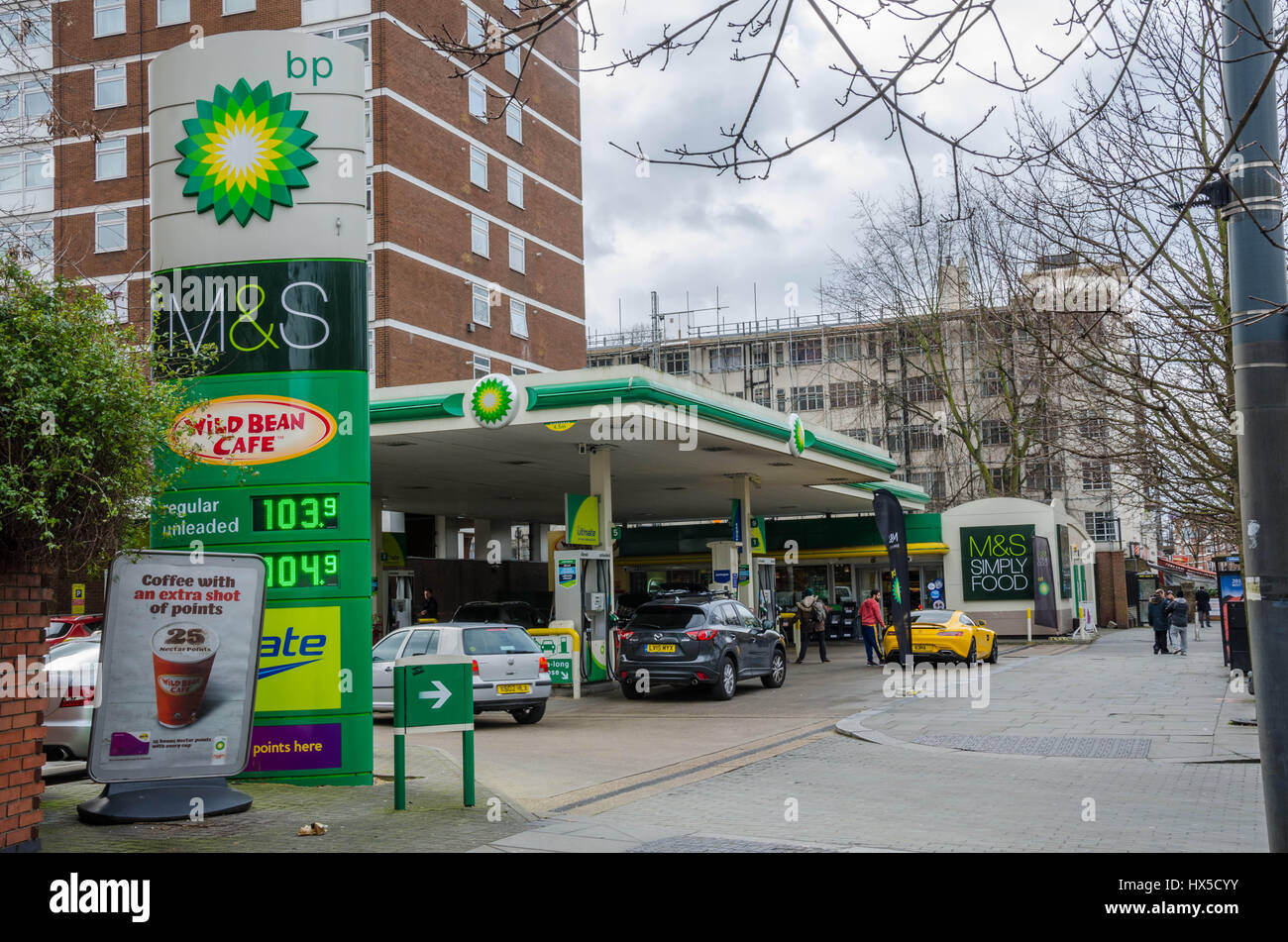 The BP Petrol station on Shepherd's Bush Green in London Stock Photo
