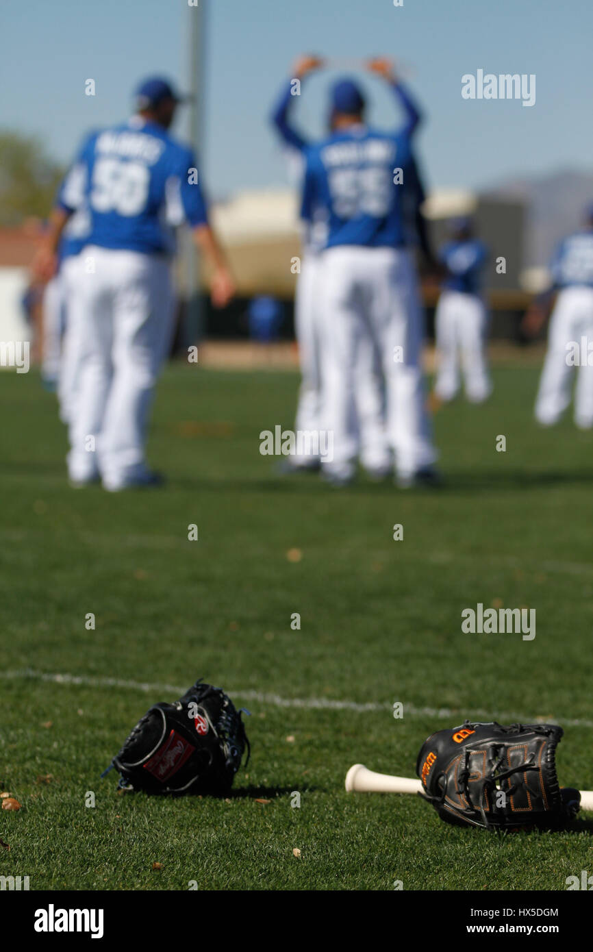 Baseball Balls of Major League Baseball in Training Royals of Kansas City r at the Surprise Recreation Complex of Arizona. Stock Photo