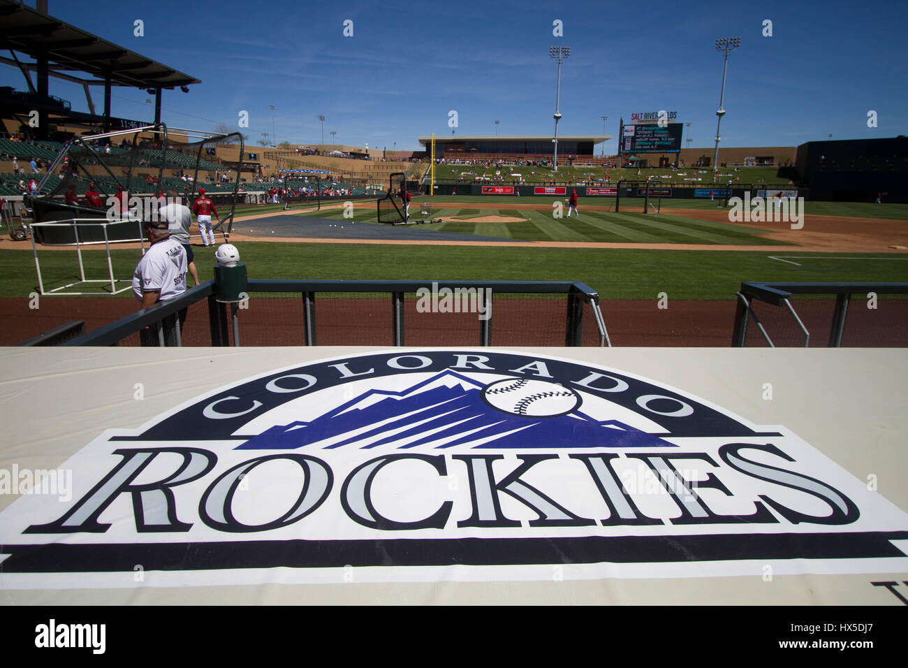 Aspects of Spring Training at the DiamondBacks and Rockies Stadium in Colorado prior to Major League Baseball's MLB Day in Scotdale Arizona. Stock Photo