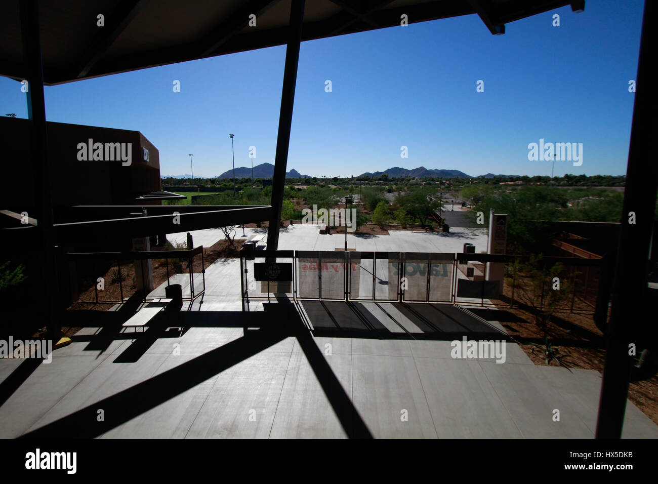Table, Diamond or Major league baseball field during spring training in Scottsdale Arizona. Stock Photo