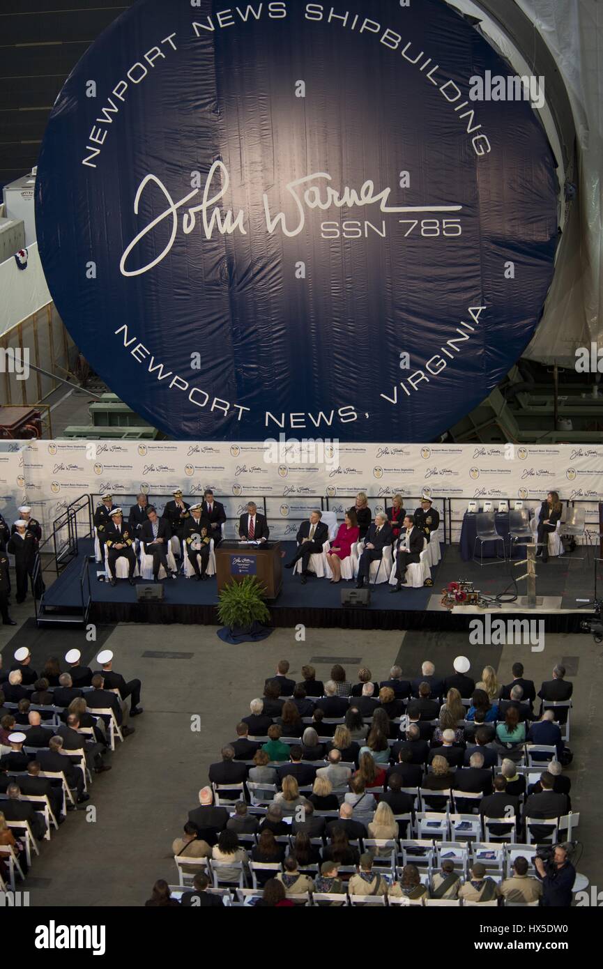 Bobby Scott, a republican congressman from Virginia, speaks during the keel laying ceremony for the Virginia-class attack submarine Pre-Commissioning Unit (PCU) John Warner (SSN 785), Newport, Virginia, 2013. Image courtesy Scott Barnes/US Navy. Stock Photo