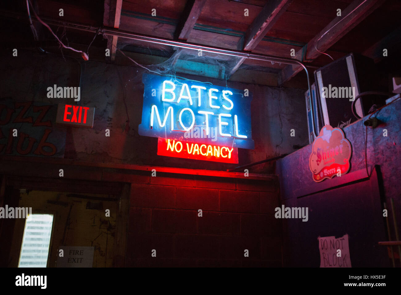 Bates Motel neon sign inside bar in Austin, Texas Stock Photo - Alamy