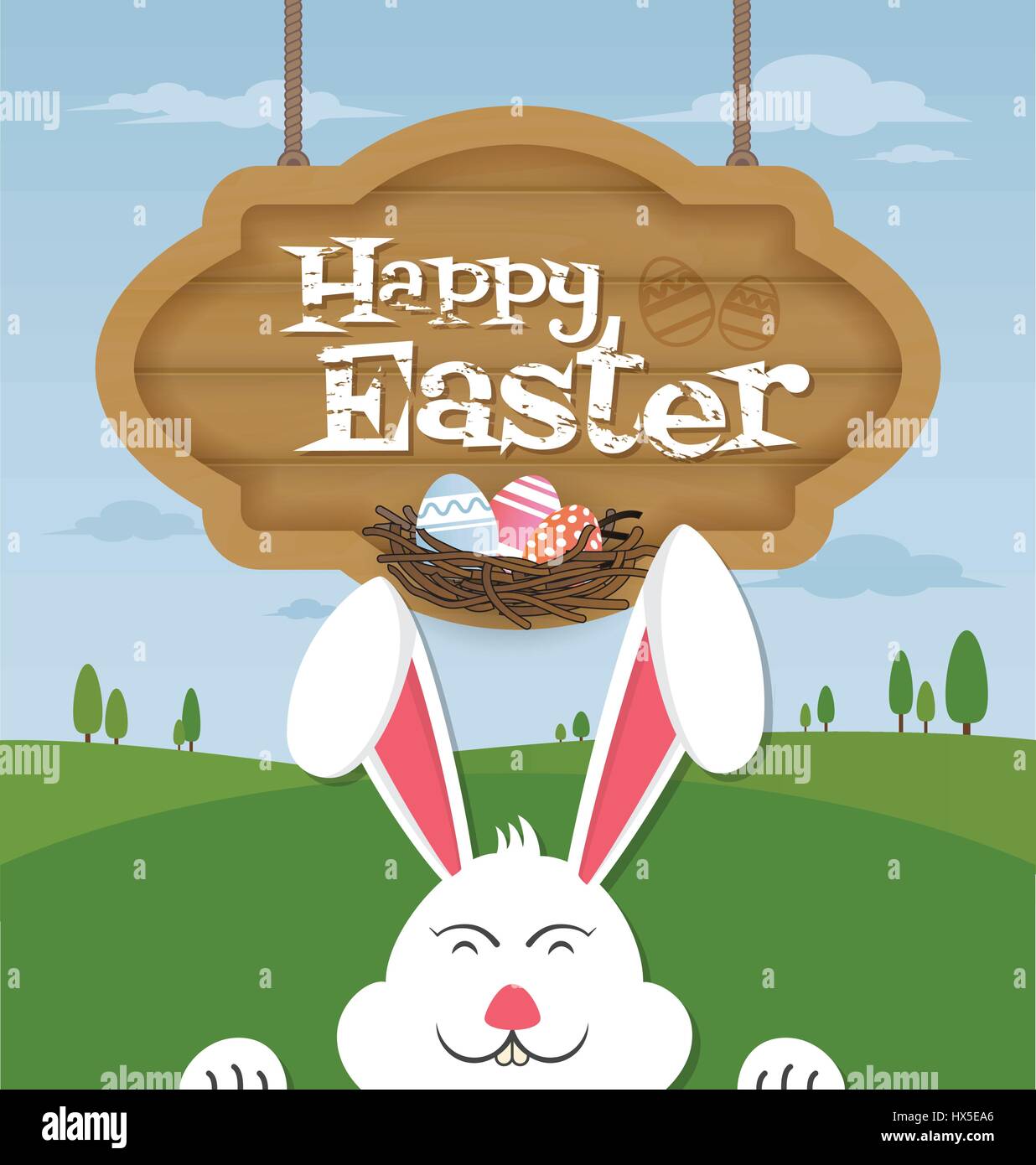 Happy easter and smiling bunny background. Vector illustration Stock ...