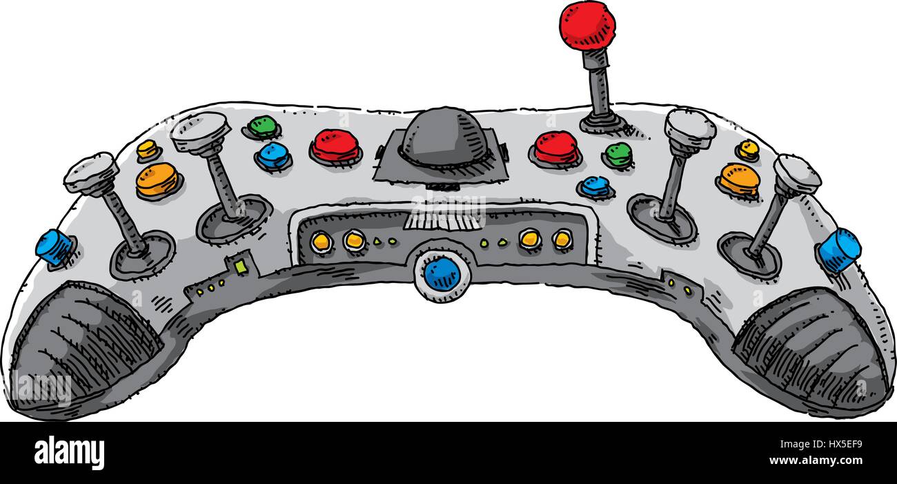 A funny, cartoon console game controller with lots of buttons and joysticks  and lights Stock Vector Image & Art - Alamy