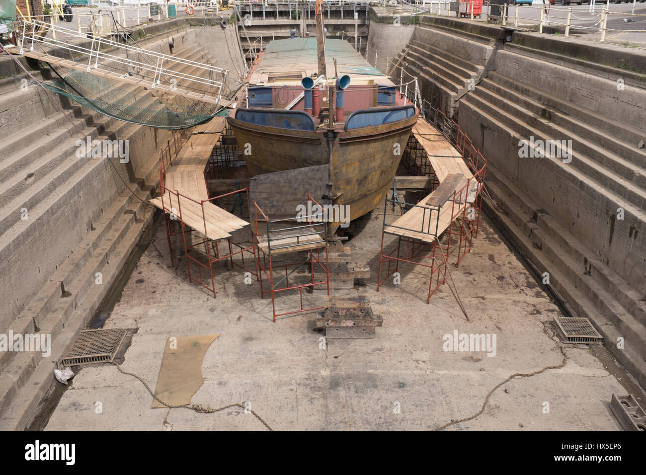 Work in progress on repairing and restoring unpowered barge Sabrina 5
